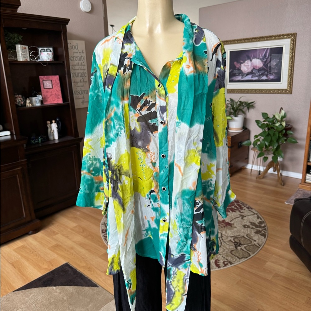 Madison Paige II multicolored 3/4 sleeve blouse-size XXL